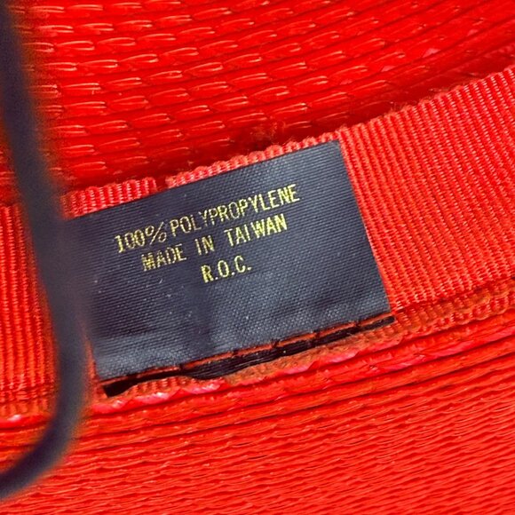 Vintage Wide Brimmed Derby Hat Red Flat Top Lace Bow Dramatic Silhouette - Picture 9 of 14